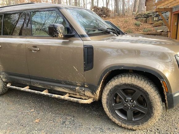 No airing down -- throwing mud at 47 psi front and 50 psi rear while towing