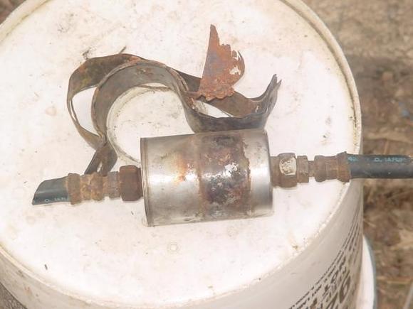 Fuel filter and clamp were corroded together.