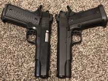 Left side is my old single stack 1911 10mm. Right side I got yesterday. Rock island 1911 gobble stack. 16 rounds of powerhouse 10. Gonna go try it today.