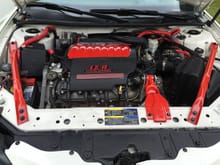Carbon fiber and red engine bay theme