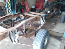 Chassis sitting on 1/2 ton axils, 3:42 gears. 4" lift and ezswap kit for the 55 truck body
