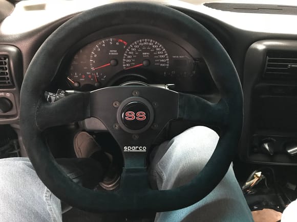 Installed my Sparco steering wheel. Used the MOMO hub. Had to shave a little plastic out of the column, yes horn still works.