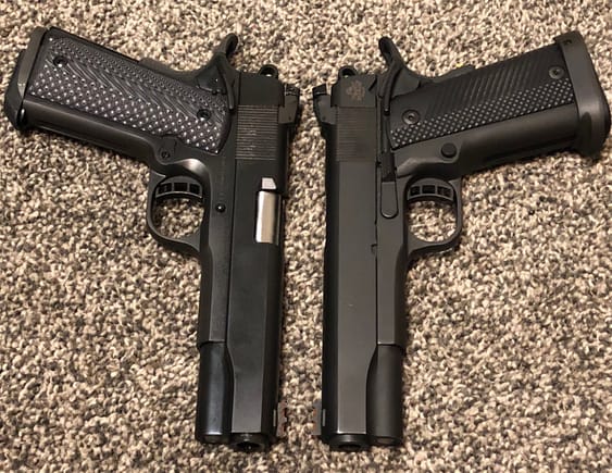 Left side is my old single stack 1911 10mm. Right side I got yesterday. Rock island 1911 gobble stack. 16 rounds of powerhouse 10. Gonna go try it today.
