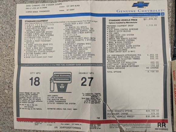 All the original paperwork was in the glove box...a big plus for me when I bought the car. Found out it began its life here in Texas. Neat to be the one to return it here. 