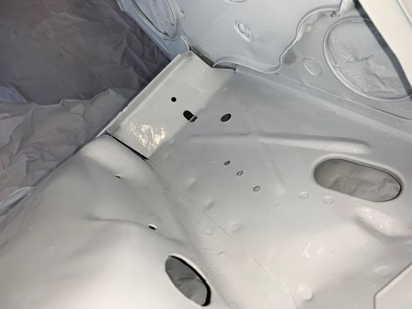 Even with that small paint gun, it was very hard to get into certain areas.  Here is that ledge underneath the power brake booster that had deep surface rust.  I tried and tried to get paint coverage in there.  This was the best that I could do.