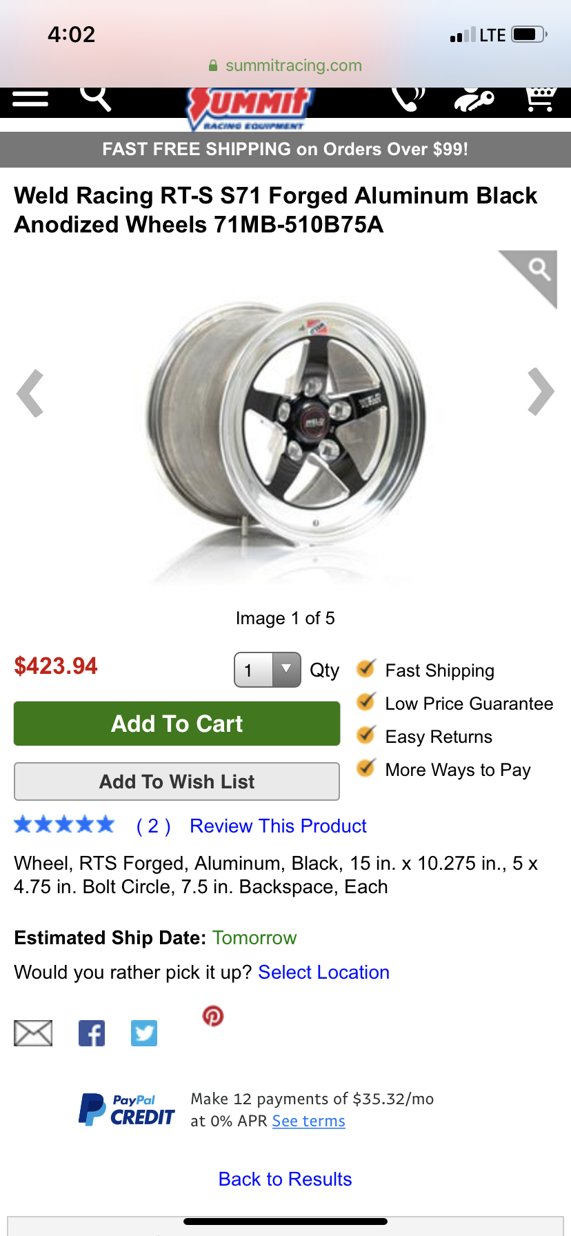  - Weld Racing RT-S S71 Forged 15x10 71MB-510B75A 4th gen F body firebird Camaro - Hutchinson, KS 67502, United States