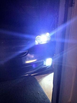 EBAY PROJECTOR HALOs!!  8000K  took me some time to get the wires right but look good to me.  6000K fogs.