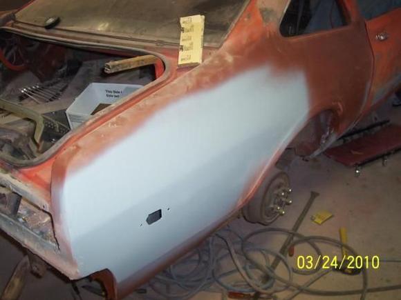 Quarter panel patch in and starting blending in.