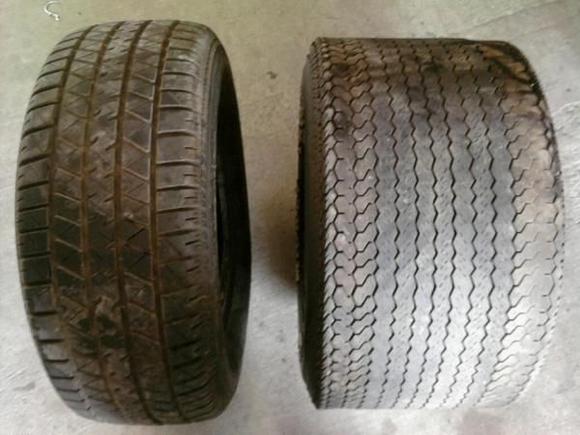 old one on left new tire on the right new is a 315/50/15