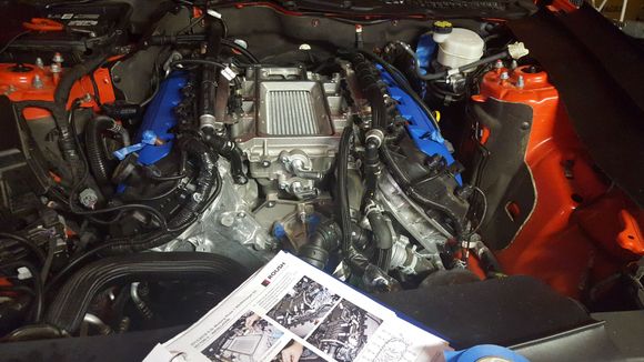 More pics of the install. If you are not afraid to use a grinder on the timing cover bosses this install is pretty easy