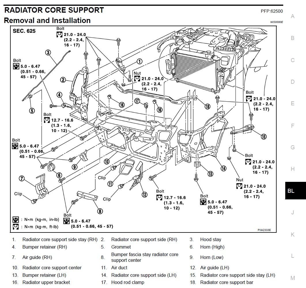 350Z Core Support exploded view (Note: From 2006 FSM)