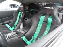 Bride Gias Low Max and Takata Drift III Harnesses wrapped around Sparco harness bar