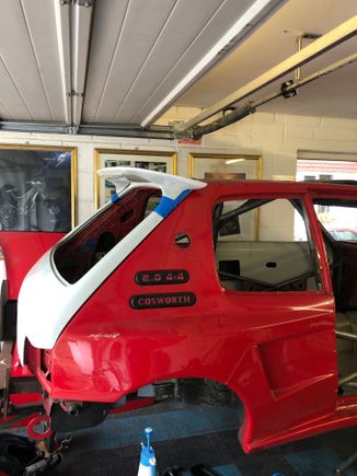 Test fitting the T16 rally wing to the Carbon Kevlar rear boot lid.  