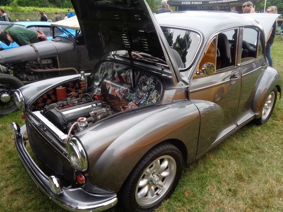 An immaculate Morris Minor with Zetec running gear.
