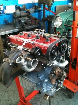 New engine for car.
205 block. 
4x4 head.
H beam rods
cp pistons
uprated cams
chipped
.31 actuater
3 bar map sensor