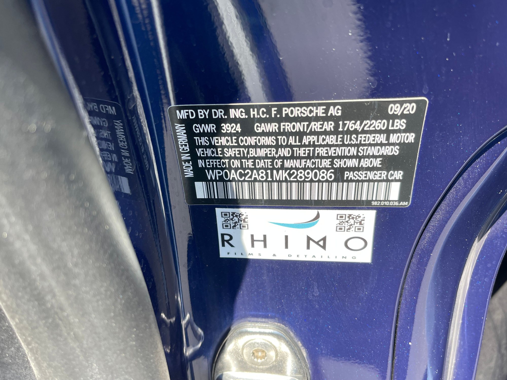 2021 Porsche 718 Cayman - FS: 2021 Gentian Blue PDK 718 Cayman GT4 w/LWB Seats - Used - VIN WP0AC2A81MK289086 - 2,060 Miles - 6 cyl - 2WD - Automatic - Coupe - Blue - Irvine, CA 92602, United States