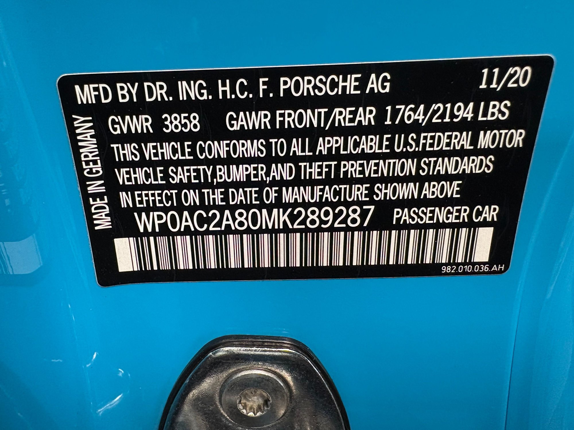 2021 Porsche 718 Cayman - 2021 Porsche Cayman GT4 – Miami Blue – 6MT – 4,800 Miles - Used - VIN WP0AC2A80MK289287 - 4,850 Miles - 6 cyl - 2WD - Manual - Coupe - Blue - Roseville, CA 95661, United States