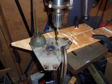 I showed a surprising(for me) amount of forethought and used my ancient drill press for this work. Yes, the clamping was pretty sketchy, but it worked.