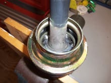 CV joint pushed down, ready to receive grease.