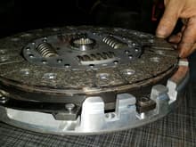As you can see there is a signifigant gap between clutch disc and pressure plate because of the elevated clutch springs.
