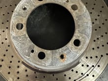 Pad arc center line for 964 3.3T vs 93T/993TT. The black marker in the center dia is material that does not exist on the 3.3T rotor as the picture of the RS/CUP car shows it has a valley where the 3.6T rotor has added material.