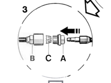 The leak originates between A and right most connector that clicks into A.