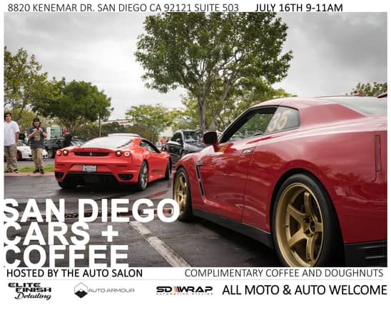 Join us for San Diego Cars + Coffee this Saturday July 16, 2016.

8820 Kenamar Dr. Ste 503
San Diego, CA 92121

9:00 AM - 11:00 AM