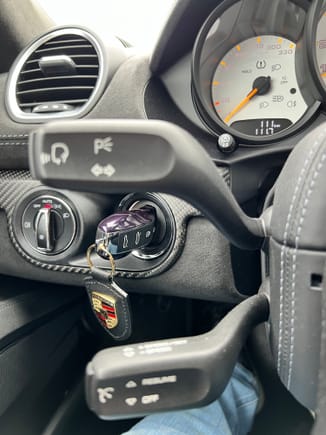 Leather wrapped/stitched steering column and PTS key