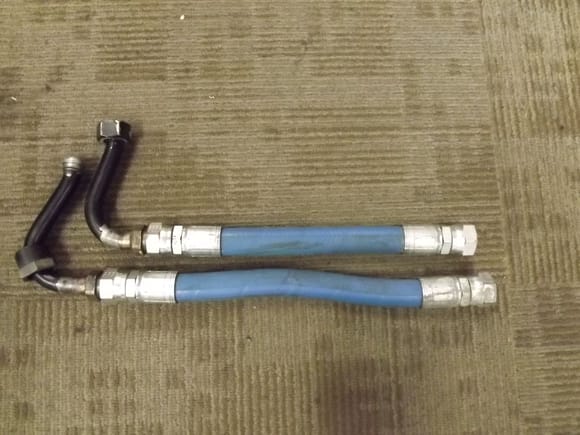 Hoses sent to us for rebuilding, without oil cooler ends and welded on fittings.
