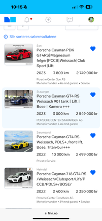 The four for sale as of now. All well below MSRP which should be around 290-3000000NOK with all normal bells and whistles. My car is 500000NOK on top of that with PTS, Stripe, CXX+++