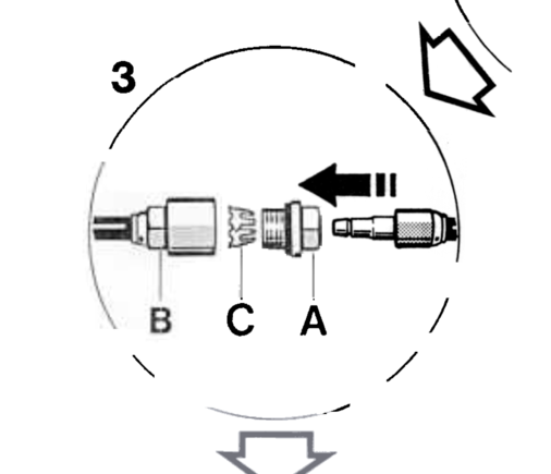 The leak originates between A and right most connector that clicks into A.