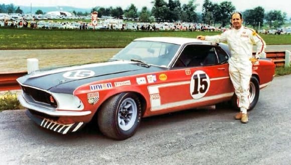 Parnelli Jones with "69" Boss 302/Trans Am car in Black, White and Red