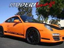 Orange Carrera 4s with Matte Black Hood