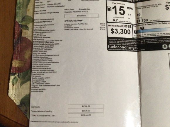 Original window sticker 