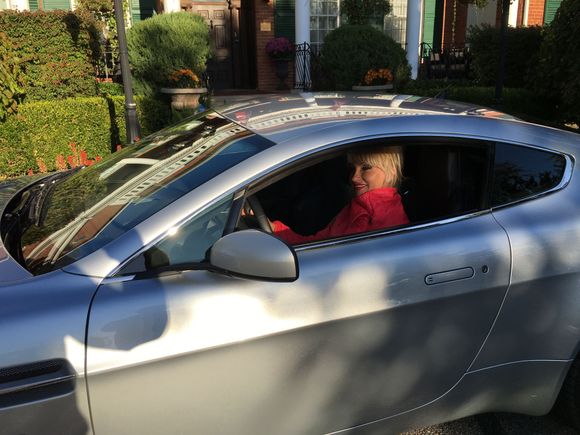 Mila driving the Aston Martin Vantage V8