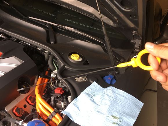 It's a very short dipstick, and it's made of plastic. I got it from Audi dealership. It's is for the Audi 3.0T supercharged V6 engine, which is what our hybrids have.