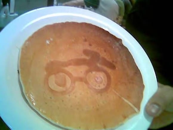 Motorcycle ride, @ Sunshine cafe in Sequim, waitress made me special pancake :-)