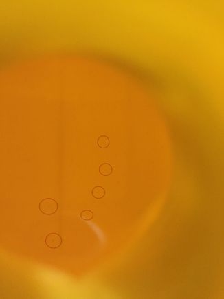 Specs of paint or rust in fuel.