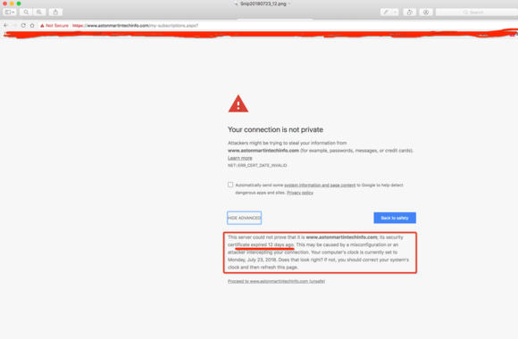 error when accessing site. You can bypass by clicking the "Proceed to www.astonmartintechinfo.com (unsafe) link"
