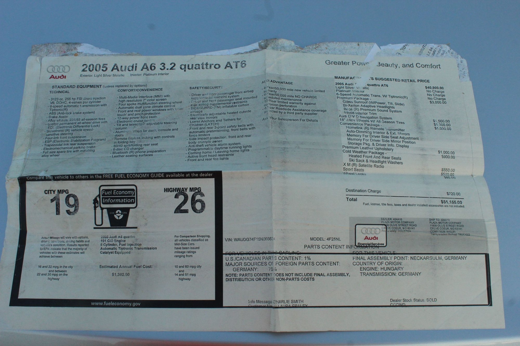 2005 Audi A6 Quattro - 2005 Audi A6 Quattro 3.2, Needs some Love - Used - VIN WAUDG74F15N066634 - 131,000 Miles - 6 cyl - AWD - Automatic - Sedan - Gray - Washington, MO 63090, United States