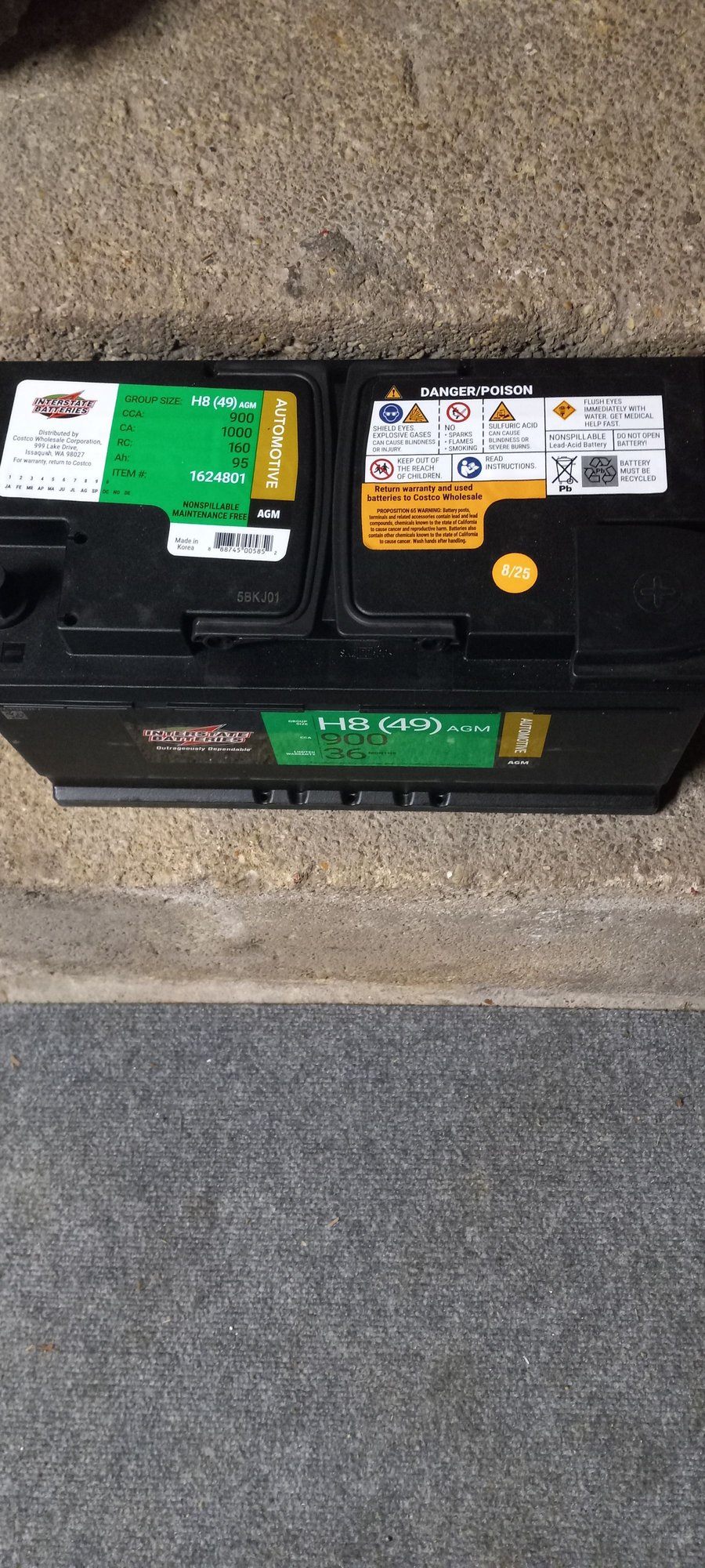 Miscellaneous - Interstate battery H8 Group 49 AGM - Used - 0  All Models - Eatontown, NJ 07724, United States