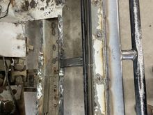 There was quite a bit of rot in the floor.  I decided to remove the section of floor pan between the rocker and frame rail.  I will leave this section of floor out because I plan to put 3/16 plate on the bottom of the stiffeners to the frame rails.  I am doing it this way for two reasons - weight and surface preservation.  That area of sheet metal deleted is sound 5-10 lbs per side.  If I put sheet metal in, then there will be an inaccessible void that can not be properly painted.