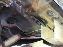 In progress, shows the good rail end. Cleanup here was difficult.  Hard to get tools in to work.  A vibrating cutter might have helped.