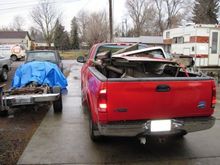 How do you haul a 1992 Explorer when you don't own a trailer? ...in very small pieces! Scrap prices suck right now so it dosen't look like I will be able to pick up a sandblaster any time soon. The way it looks, Superlift just throws out whatever ship date you want to hear, I have no idea when the rest of my lift will ship so maybe I will have time to get the chassis blasted after all...
