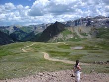 Yankee Boy Basin, Amy at 12,430' looking south east across the valley at Stony Mountian 12,698'