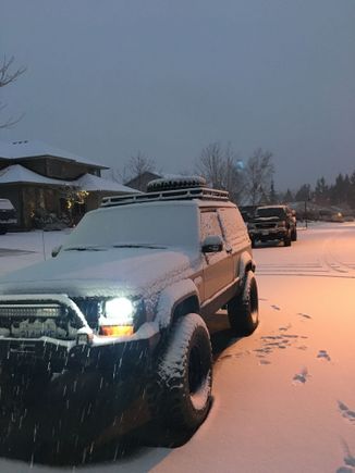 Went for a Christmas Eve drift in the fresh snow. Tires are damn near shot now, terrible on ice.