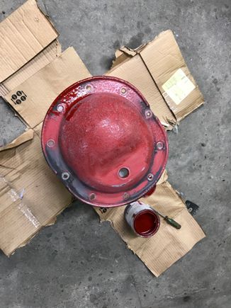 I decided to repaint my diff cover while it was off. This time I used Eastwood’s ceramic engine paint in universal red. Really good stuff. 