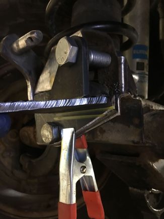 I utilized the mounting tabs from the kit. Since the stabilizer mount is at an angle from the track bar mount, I needed a shelf to mount the tab.