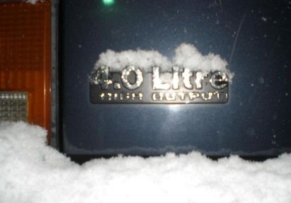 CIMG1695 1
My XJ's 4.0 litre emblem during rare snow storm. Dec. '08.