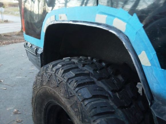 Cut, folded, and sanded.
Now, to painting the remaining fenders, lower rear quarters, and side panels in truck bed coating.
